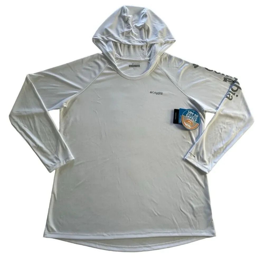 Columbia Women’s 1X PFG Columbia Plus Tidal Solid Long Sleeve Print Hoodie in Wh